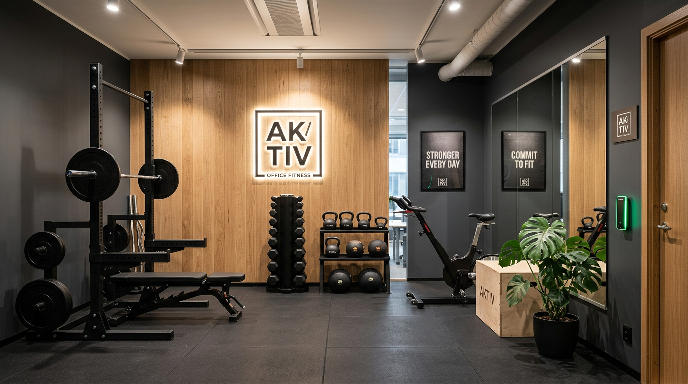 Företagsgym i kontorsmiljö – styrkemaskiner, löpband och fria vikter